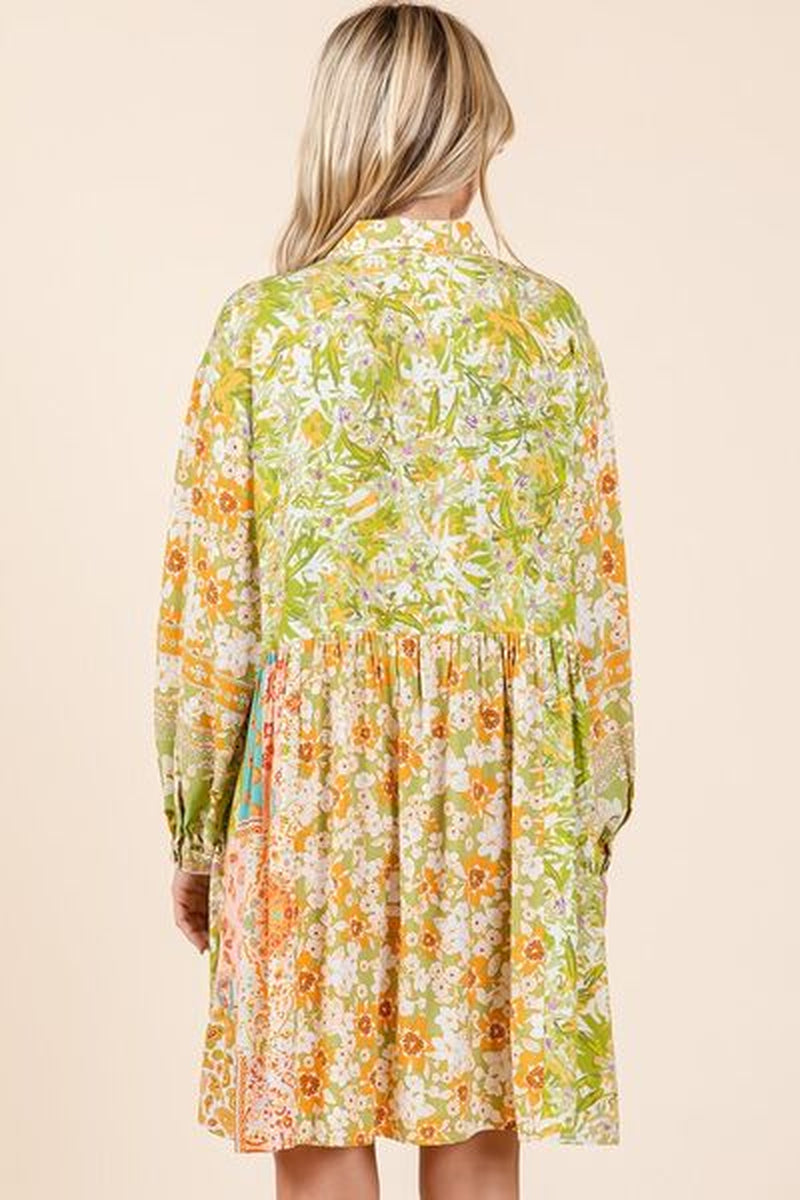 Mittoshop Floral Button Detail Long Sleeve Shirt Dress