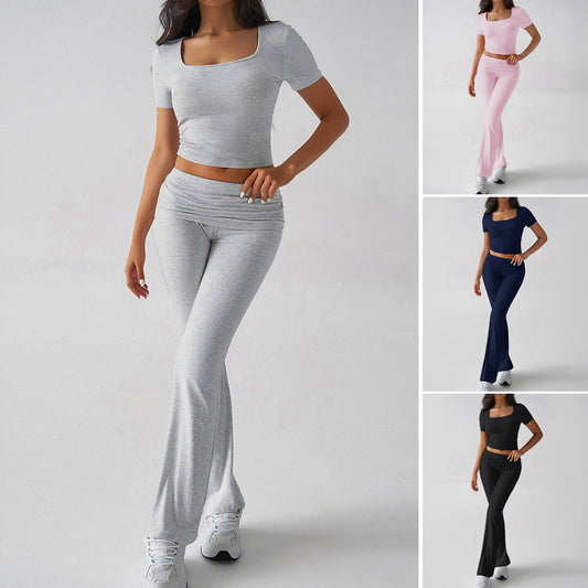 Sports Navel T-shirt Long Pants Suit Women's Clothing